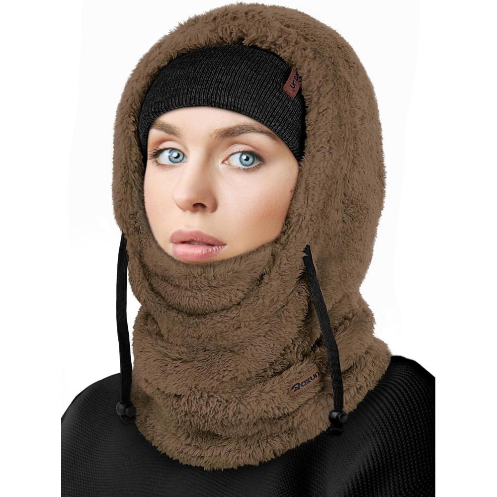 imageSki Mask Fleece Balaclava Windproof Face Mask Winter Warm Neck Cover Helmet Hood for Men WomenCoffee