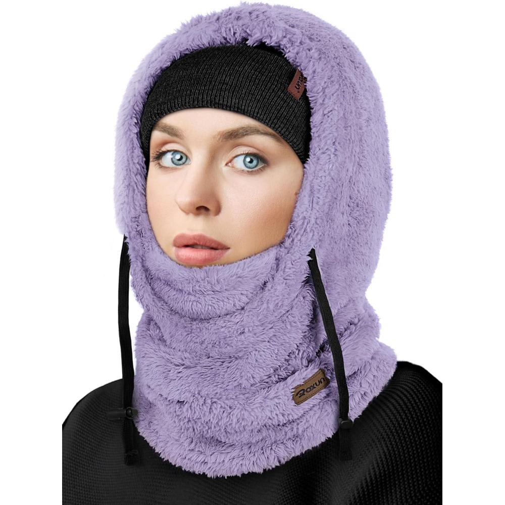 imageSki Mask Fleece Balaclava Windproof Face Mask Winter Warm Neck Cover Helmet Hood for Men WomenPale Lavender