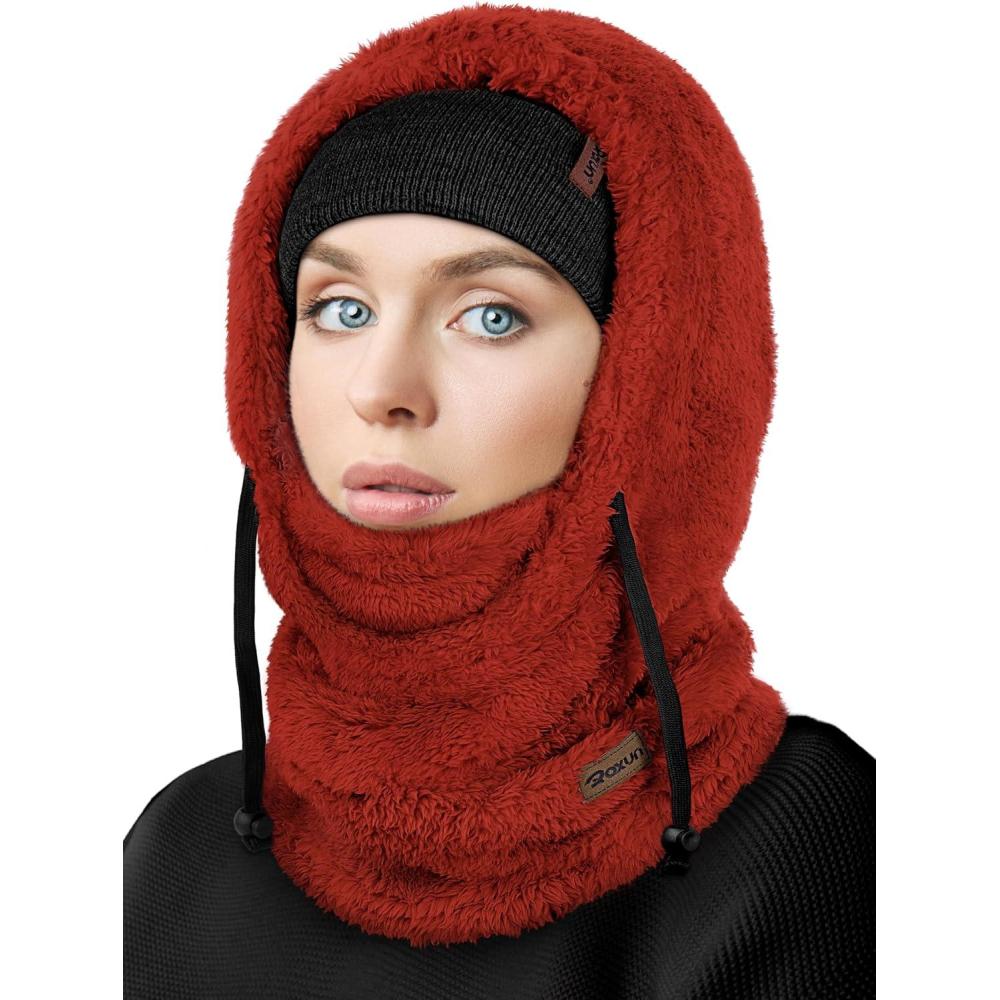 imageSki Mask Fleece Balaclava Windproof Face Mask Winter Warm Neck Cover Helmet Hood for Men WomenRed