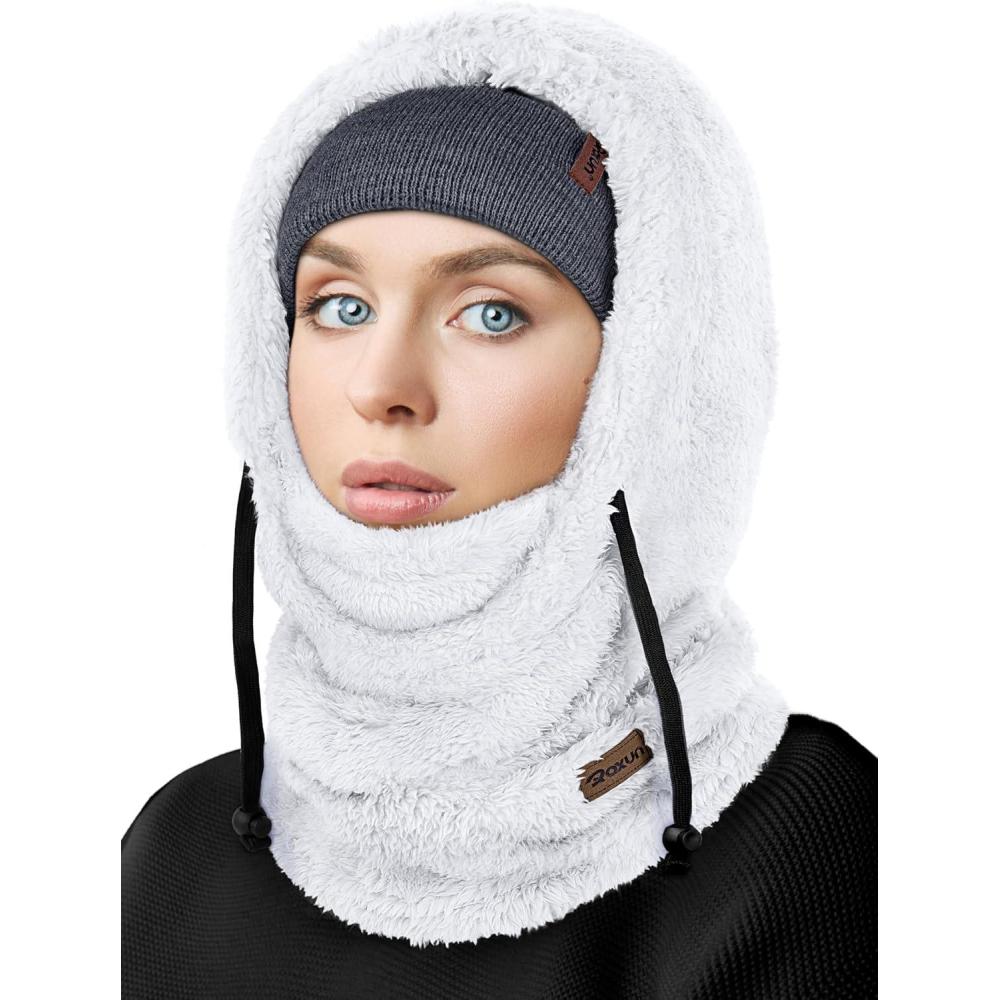 imageSki Mask Fleece Balaclava Windproof Face Mask Winter Warm Neck Cover Helmet Hood for Men WomenWhite