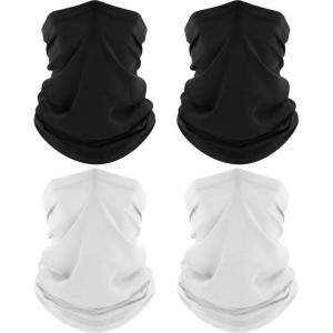 4 Pack Neck Gaiter, Cooling Breathable Face Mask UV Protection Scarf Hiking Bandana for Men/Women(2 Black+2 White)