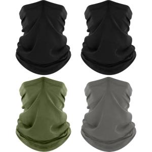 4 Pack Neck Gaiter, Cooling Breathable Face Mask UV Protection Scarf Hiking Bandana for Men/Women(2 Black+gray+army Green)
