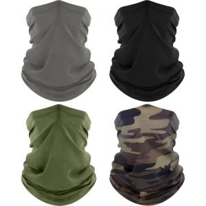 4 Pack Neck Gaiter, Cooling Breathable Face Mask UV Protection Scarf Hiking Bandana for Men/Women(Black+gray+army Green+camo)