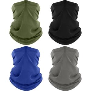 4 Pack Neck Gaiter, Cooling Breathable Face Mask UV Protection Scarf Hiking Bandana for Men/Women(Black+gray+blue+army Green)