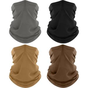 4 Pack Neck Gaiter, Cooling Breathable Face Mask UV Protection Scarf Hiking Bandana for Men/Women(Black+gray+sand+brown)