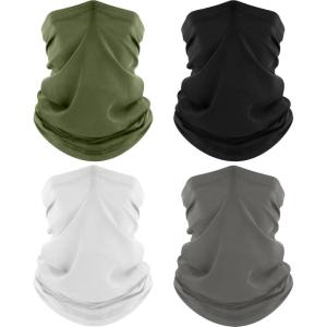 4 Pack Neck Gaiter, Cooling Breathable Face Mask UV Protection Scarf Hiking Bandana for Men/Women(Black+gray+white+army Green)