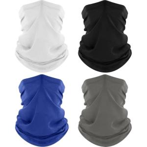 4 Pack Neck Gaiter, Cooling Breathable Face Mask UV Protection Scarf Hiking Bandana for Men/Women(Black+gray+white+blue)