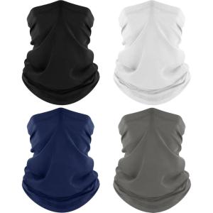 4 Pack Neck Gaiter, Cooling Breathable Face Mask UV Protection Scarf Hiking Bandana for Men/Women(Black+gray+white+navy)