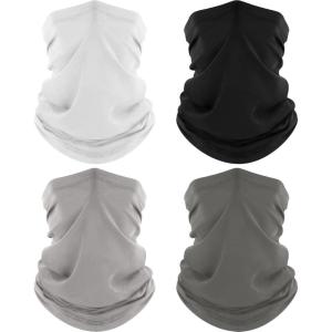 4 Pack Neck Gaiter, Cooling Breathable Face Mask UV Protection Scarf Hiking Bandana for Men/Women(Black+white+gray+light Gray)