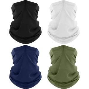 4 Pack Neck Gaiter, Cooling Breathable Face Mask UV Protection Scarf Hiking Bandana for Men/Women(Black+white+navy+army Green)