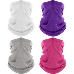 4 Pack Neck Gaiter, Cooling Breathable Face Mask UV Protection Scarf Hiking Bandana for Men/Women(White+light Gray+purple+pink)