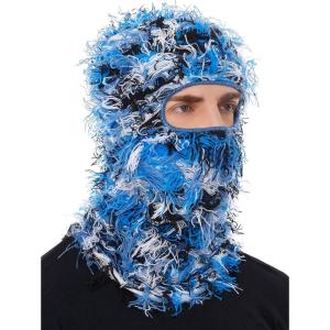 Distressed Ski Mask Balaclava, Yeat Shiesty Fluffy Knitted Full Face Mask for Men/Women(Blue Mixed)
