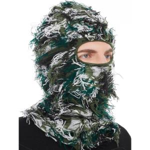 Distressed Ski Mask Balaclava, Yeat Shiesty Fluffy Knitted Full Face Mask for Men/Women(Green Mixed)