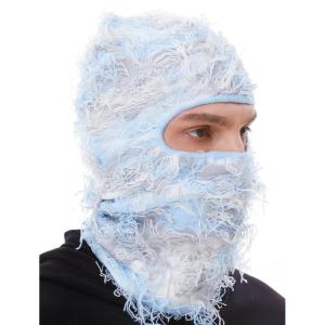 Distressed Ski Mask Balaclava, Yeat Shiesty Fluffy Knitted Full Face Mask for Men/Women(Light Blue Mixed)