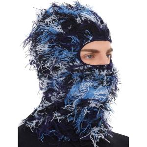 Distressed Ski Mask Balaclava, Yeat Shiesty Fluffy Knitted Full Face Mask for Men/Women(Navy Mixed)