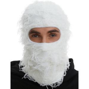 Distressed Ski Mask Balaclava, Yeat Shiesty Fluffy Knitted Full Face Mask for Men/Women(Off-white)