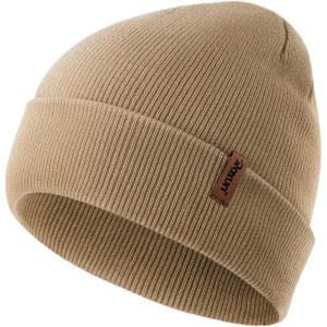 Knit Cuffed Beanie for Men/Women, Soft Warm Winter Hat Unisex Stocking Cap(Light Khaki)