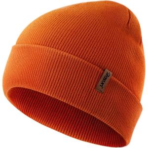 Knit Cuffed Beanie for Men/Women, Soft Warm Winter Hat Unisex Stocking Cap(Orange)