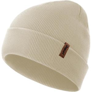Knit Cuffed Beanie for Men/Women, Soft Warm Winter Hat Unisex Stocking Cap(White)