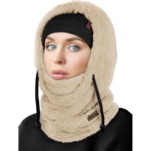 Ski Mask Fleece Balaclava, Windproof Face Mask Winter Warm Neck Cover Helmet Hood for Men Women(Beige)