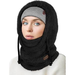 Ski Mask Fleece Balaclava, Windproof Face Mask Winter Warm Neck Cover Helmet Hood for Men Women(Black)