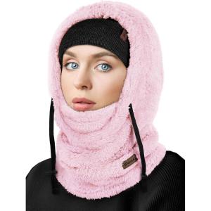 Ski Mask Fleece Balaclava, Windproof Face Mask Winter Warm Neck Cover Helmet Hood for Men Women(Blush Pink)