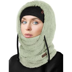 Ski Mask Fleece Balaclava, Windproof Face Mask Winter Warm Neck Cover Helmet Hood for Men Women(Light Green)