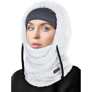 Ski Mask Fleece Balaclava, Windproof Face Mask Winter Warm Neck Cover Helmet Hood for Men Women(White)
