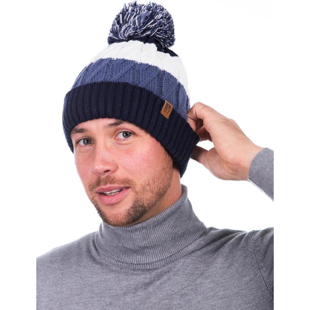 imageHEYO HCU007 Bonnet dhiver tricot avec pompon Unisexebleu fonc
