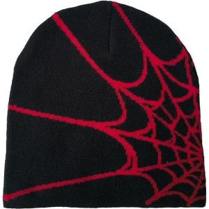 Bonnet Y2k, Bonnet Imprimé Lettre,Bo-nnet Spider Web Bonn-et M-EA Y2K, Bon-Net Tricoté pour Femme et Homme, Bonnets Souples et Bonnets en Tricot pour Unisexe…(noir rouge)