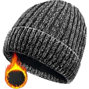 Bonnet d&rsquo;hiver Homme, Unisexe Stretchy Wooly Beanie Hat Thermo Fleece Bonnet Tricoté d&rsquo;hiver pour Chapeau Femme(Gris)