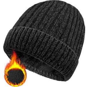 Bonnet d&rsquo;hiver Homme, Unisexe Stretchy Wooly Beanie Hat Thermo Fleece Bonnet Tricoté d&rsquo;hiver pour Chapeau Femme(Gris foncé)
