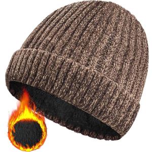 Bonnet d&rsquo;hiver Homme, Unisexe Stretchy Wooly Beanie Hat Thermo Fleece Bonnet Tricoté d&rsquo;hiver pour Chapeau Femme(Kaki)