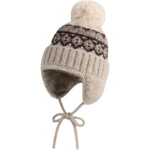 Generisch Bonnet tricoté unisexe avec cache-oreilles et pompon – Bonnet d&rsquo;hiver chaud de style norvégien – Bonnet à pompon traditionnel pour homme et femme(Style_f01 Beige)