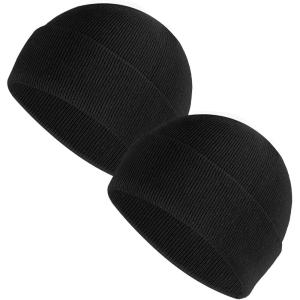 Sibba 2 Pieces Unisex Beanie Hat Soft Lightweight Winter Knit Cuffed Caps Fisherman Beanie Warm Windproof Skull Cap for Men and Women(Noir)