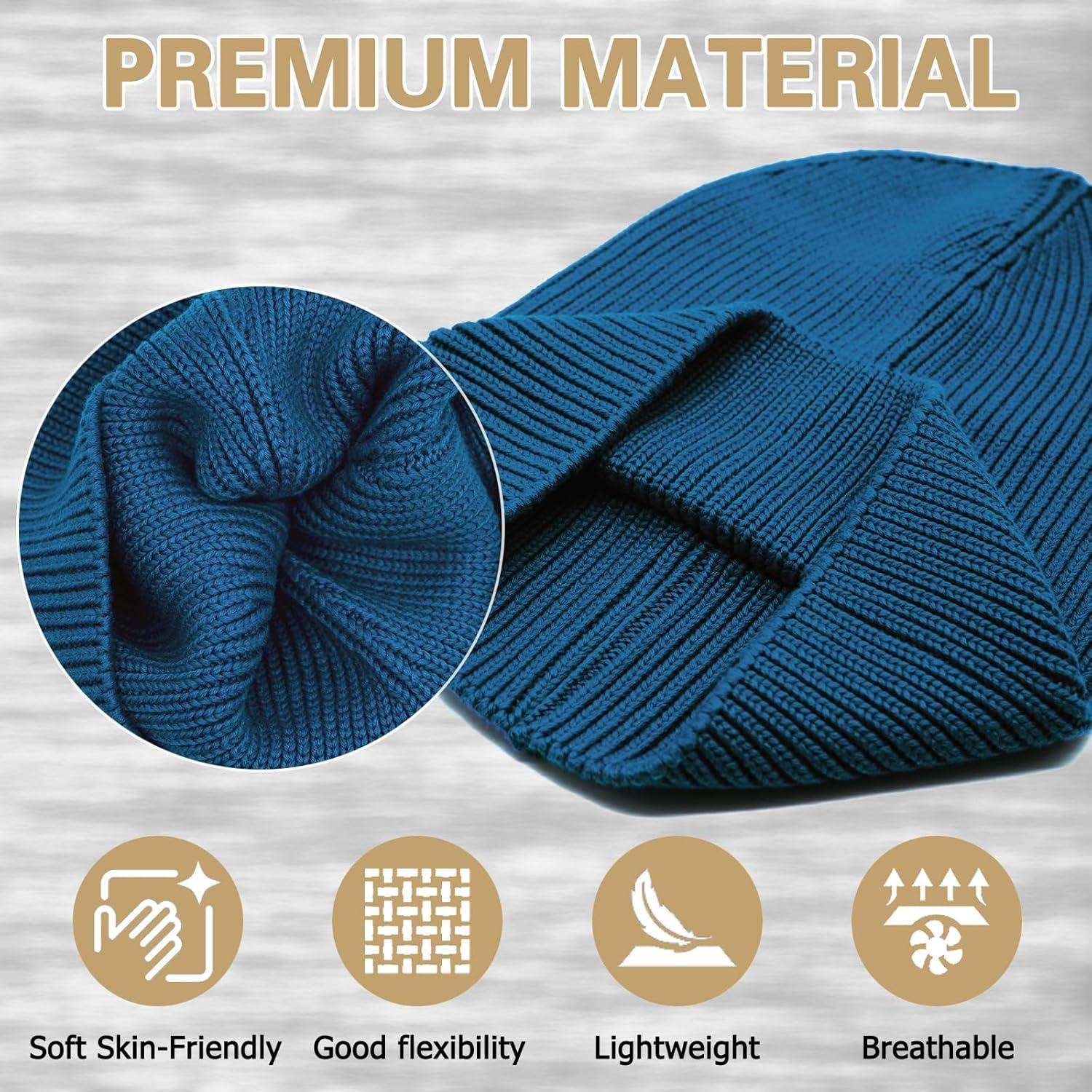 imageEnwokran Bonnet Tricot Hiver Bord Pliable Unisexe Chapeau Revers Extensible Respirant Doux et Chaud Rtro sans Bord Casquette Idal pour lAutomne et lHiverPaon Bleu