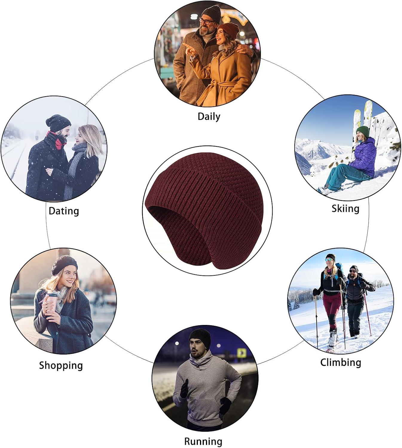 imageEnwokran Bonnet dhiver chaud unisexe extensible coupevent avec cacheoreilles en tricot avec cacheoreilles pour la course pied la pche le ski le cyclisme les sports de plein airBordeaux