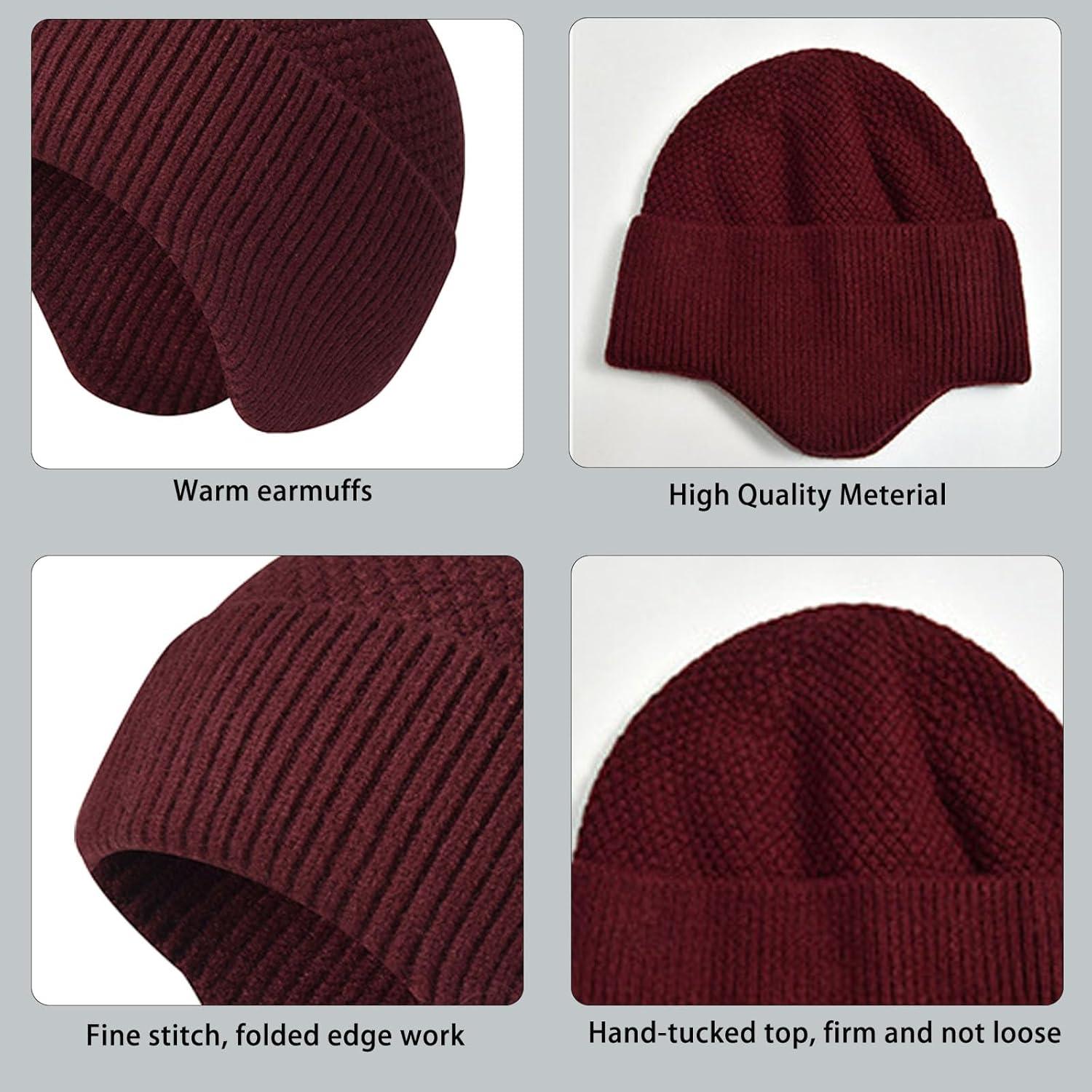 imageEnwokran Bonnet dhiver chaud unisexe extensible coupevent avec cacheoreilles en tricot avec cacheoreilles pour la course pied la pche le ski le cyclisme les sports de plein airBordeaux