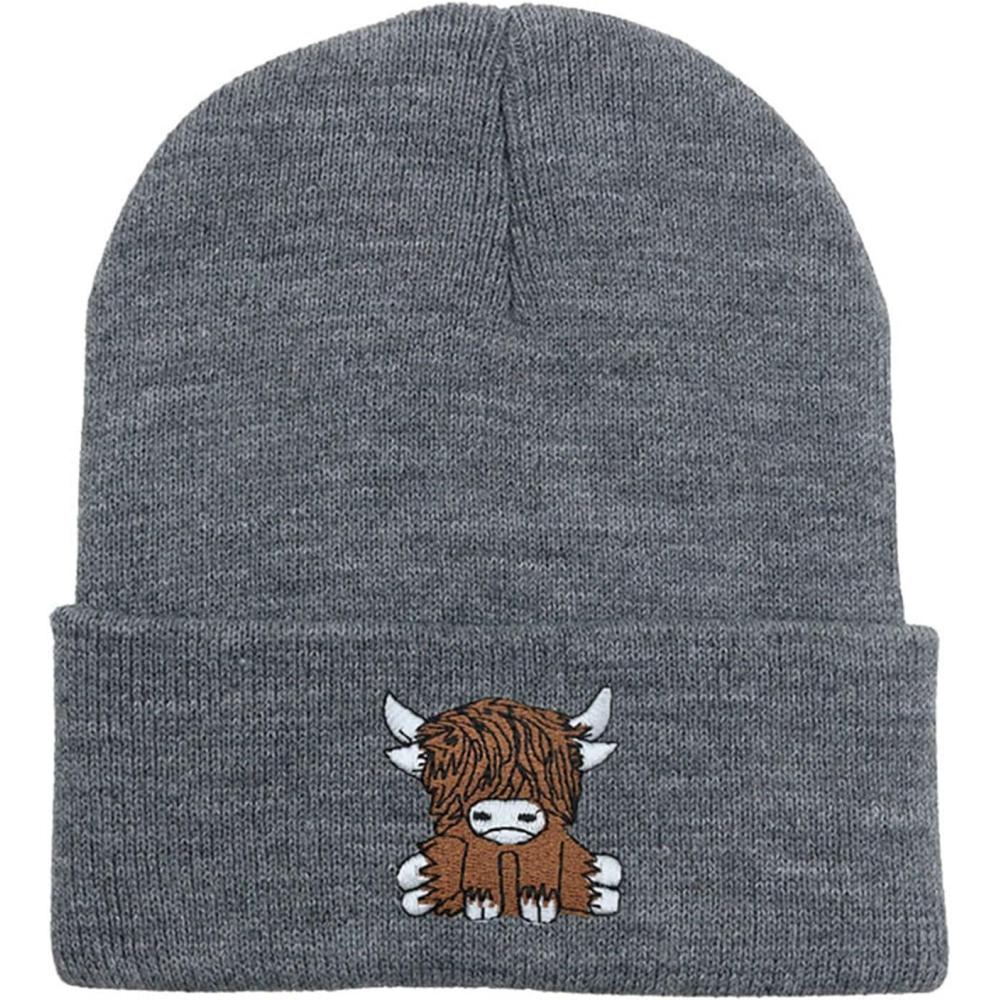 imageBonnet de vache des Highlands cossais Gants pour femme Vache cossaise Bonnet tricot chaud Hip Hop Pour lhiver Unisexe Bonnet de ski en fourrure pour femmebronze