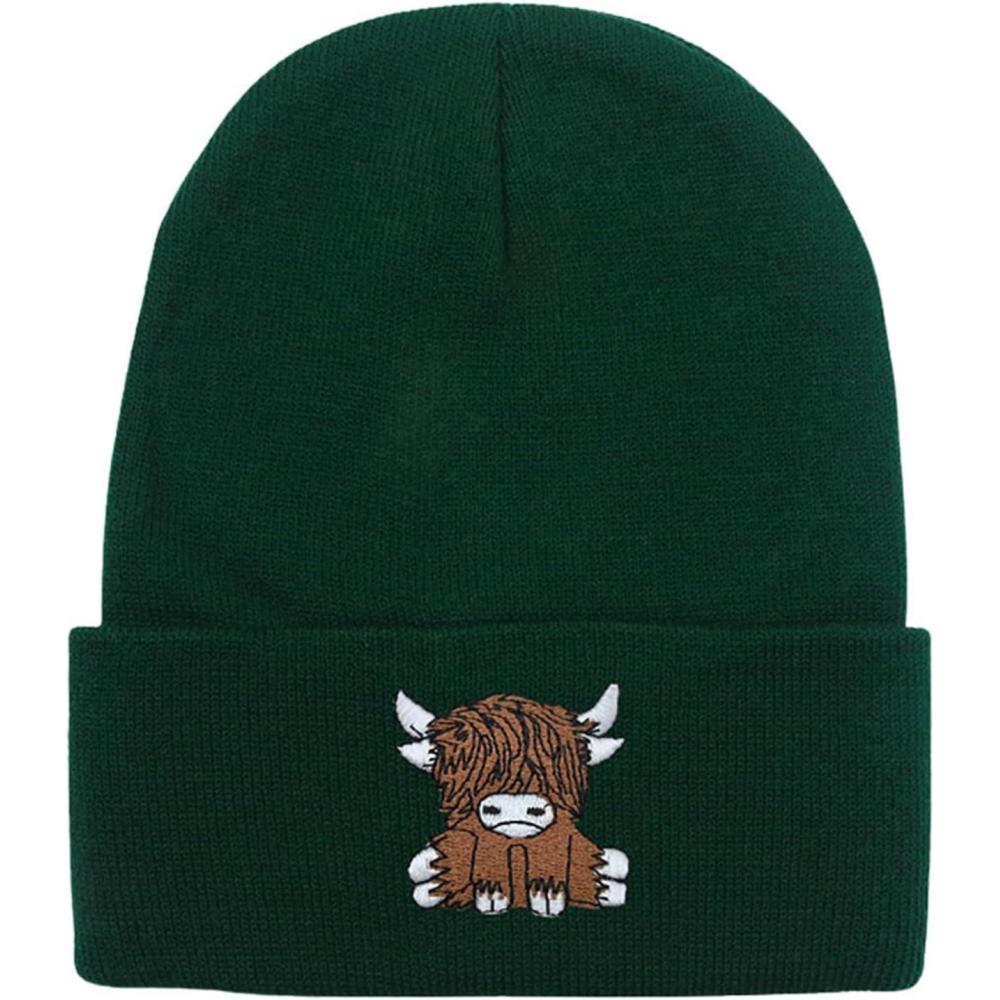 imageBonnet de vache des Highlands cossais Gants pour femme Vache cossaise Bonnet tricot chaud Hip Hop Pour lhiver Unisexe Bonnet de ski en fourrure pour femmeVert fonc