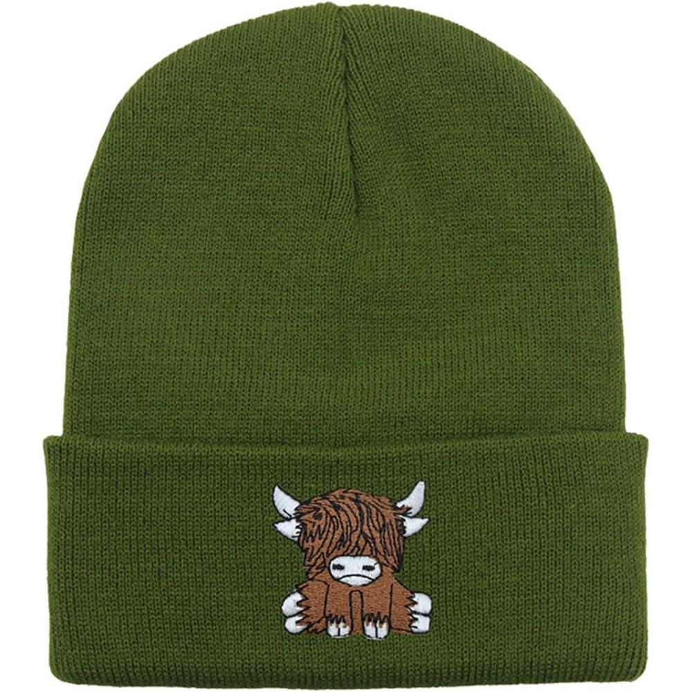 imageBonnet de vache des Highlands cossais Gants pour femme Vache cossaise Bonnet tricot chaud Hip Hop Pour lhiver Unisexe Bonnet de ski en fourrure pour femmeVert