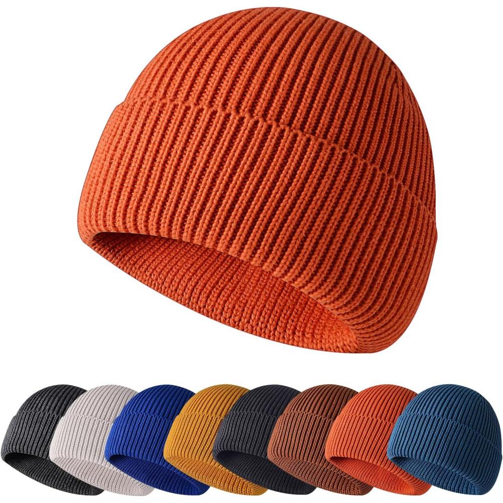 imageEnwokran Bonnet Tricot Hiver Bord Pliable Unisexe Chapeau Revers Extensible Respirant Doux et Chaud Rtro sans Bord Casquette Idal pour lAutomne et lHiverOrange