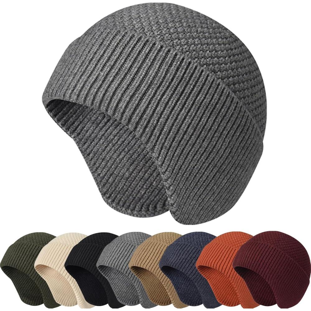imageEnwokran Bonnet dhiver chaud unisexe extensible coupevent avec cacheoreilles en tricot avec cacheoreilles pour la course pied la pche le ski le cyclisme les sports de plein airGris