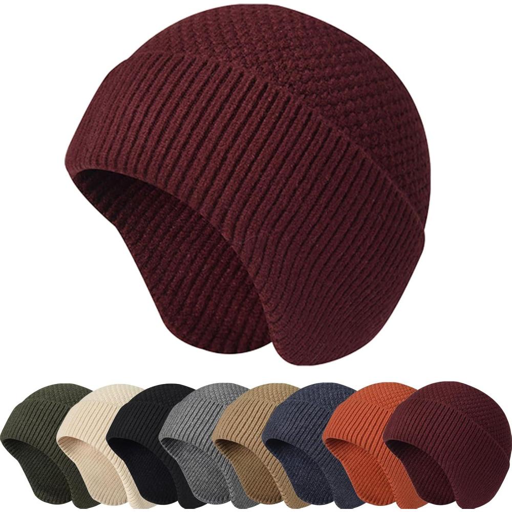 imageEnwokran Bonnet dhiver chaud unisexe extensible coupevent avec cacheoreilles en tricot avec cacheoreilles pour la course pied la pche le ski le cyclisme les sports de plein airBordeaux