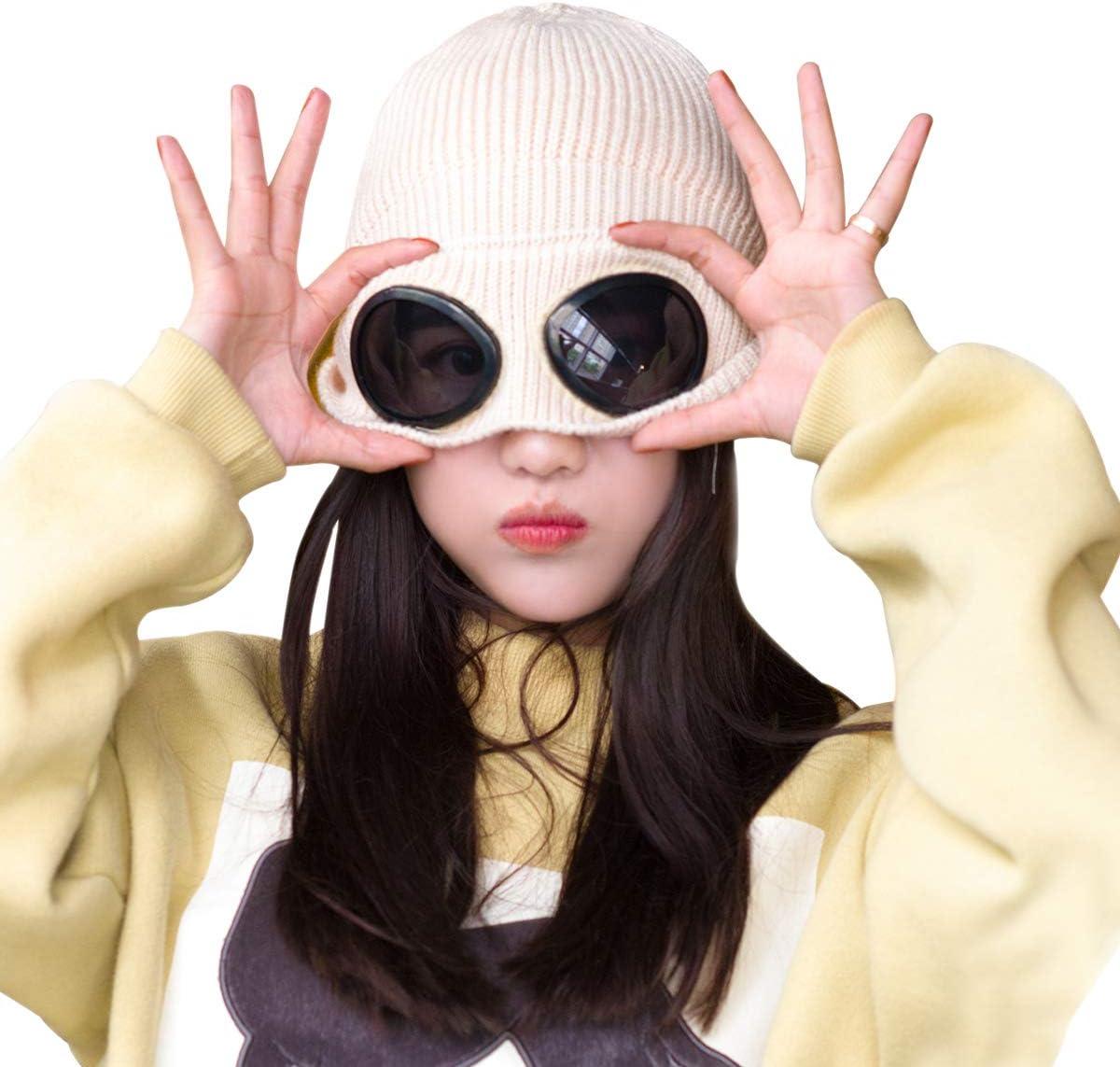 imageBonnet dhiver tricot avec lunettes unisexeBlanc
