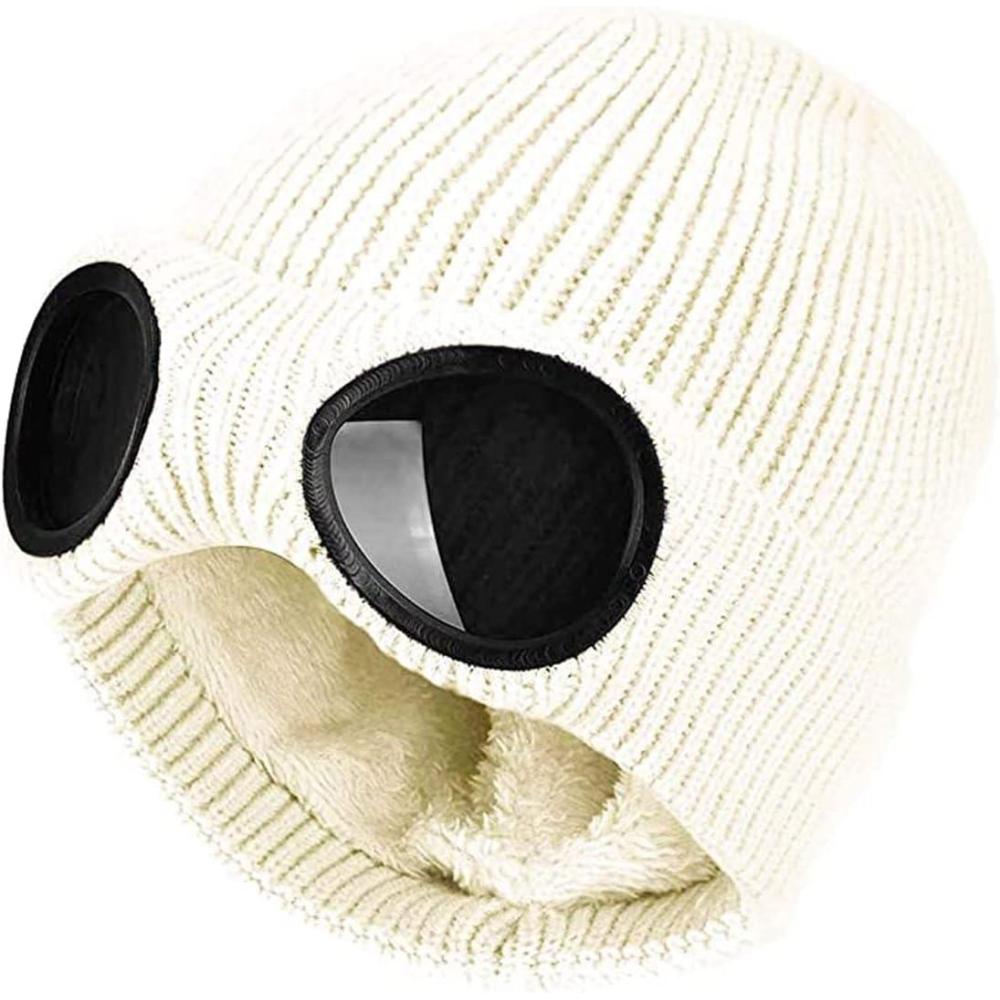 imageBonnet dhiver tricot avec lunettes unisexeBlanc
