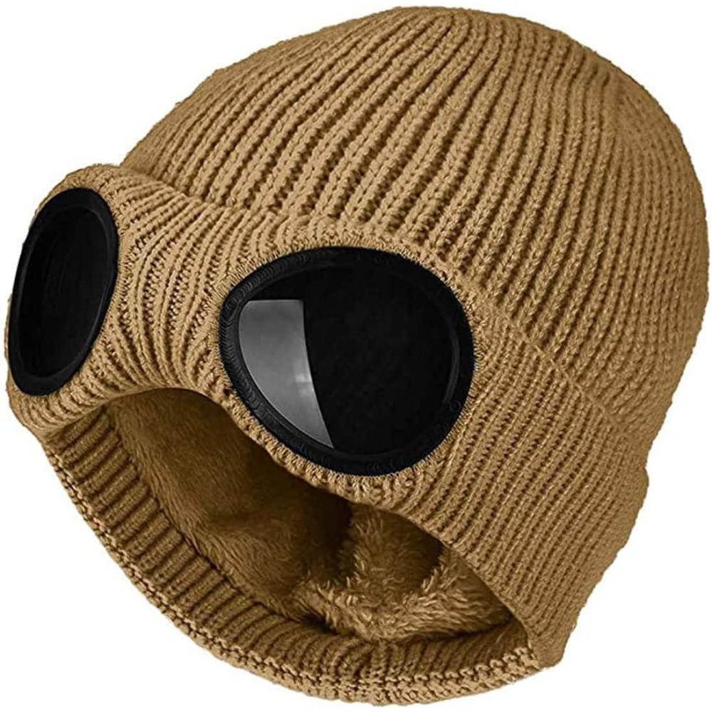 imageBonnet dhiver tricot avec lunettes unisexeCaf