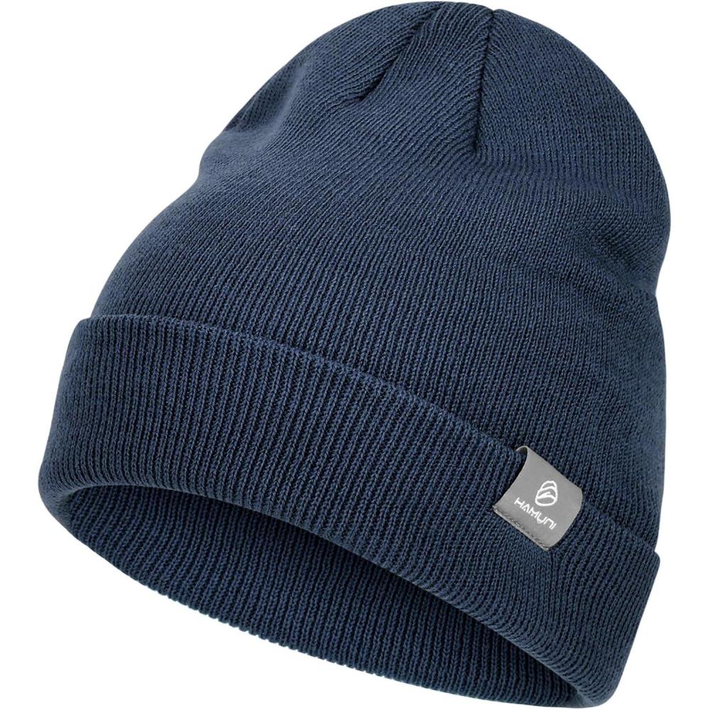 imageBonnet pour homme et femme Bonnet chaud unisexe classique Bonnet dhiver tricot extensible en acrylique souple Chapeau vintage Couleur unie Bonnet tricotBleu