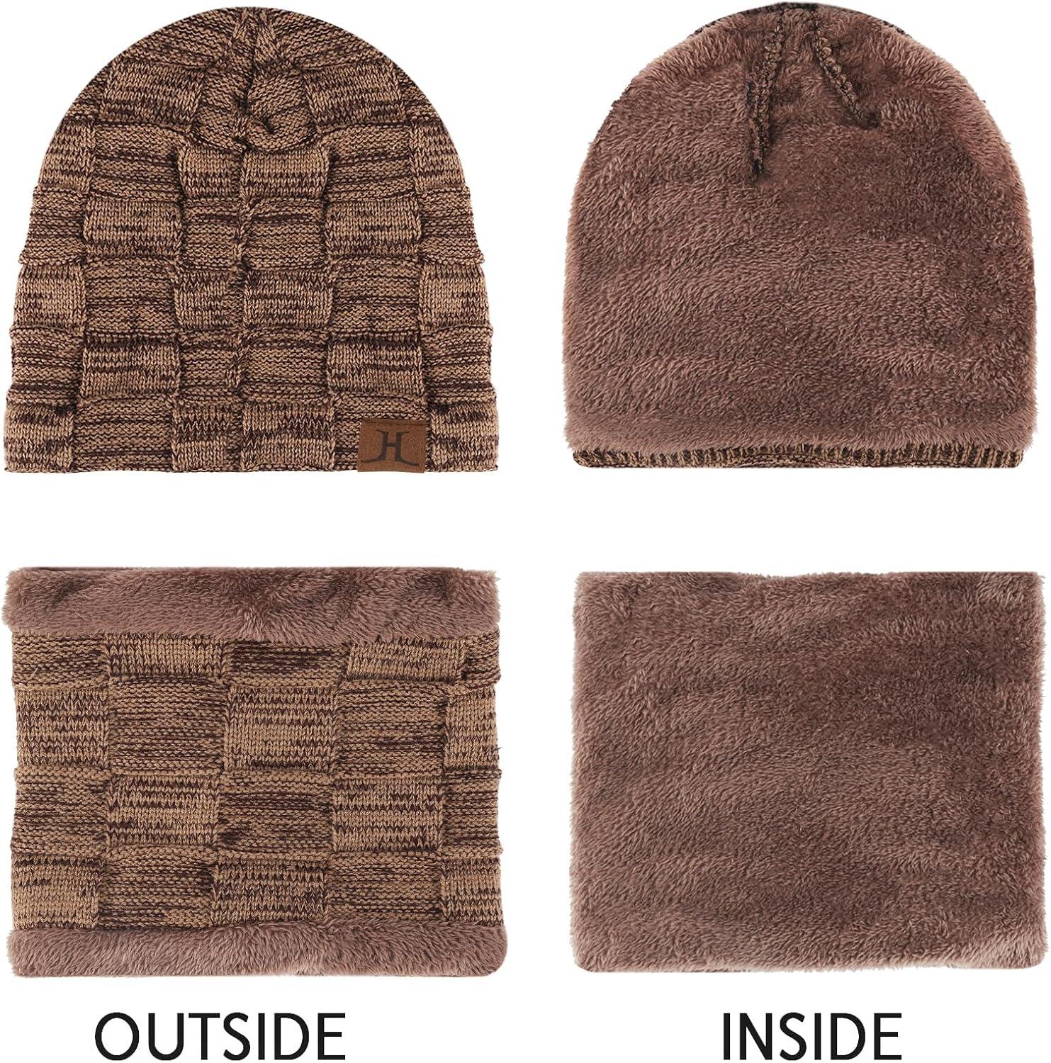 imageBequemer Laden Hommes Hiver Chaud Bonnet Thermique charpe Ensemble Tricot Chapeau CacheCou avec Doubl Polaire Cadeau Homme FemmeBkhaki