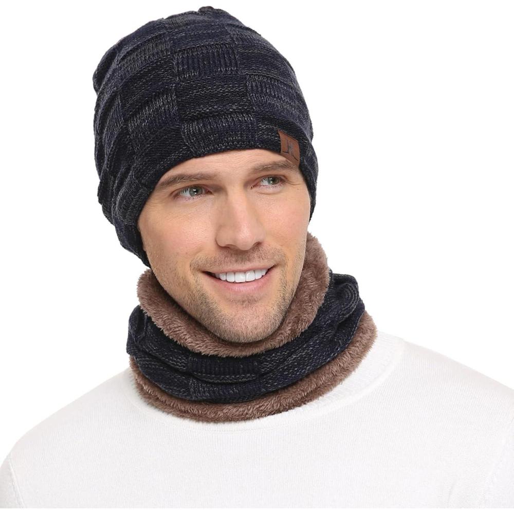 imageBequemer Laden Hommes Hiver Chaud Bonnet Thermique charpe Ensemble Tricot Chapeau CacheCou avec Doubl Polaire Cadeau Homme FemmeBmarin